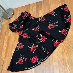 Black Butterfly sleeveless black and red floral midi dress. Size 14.